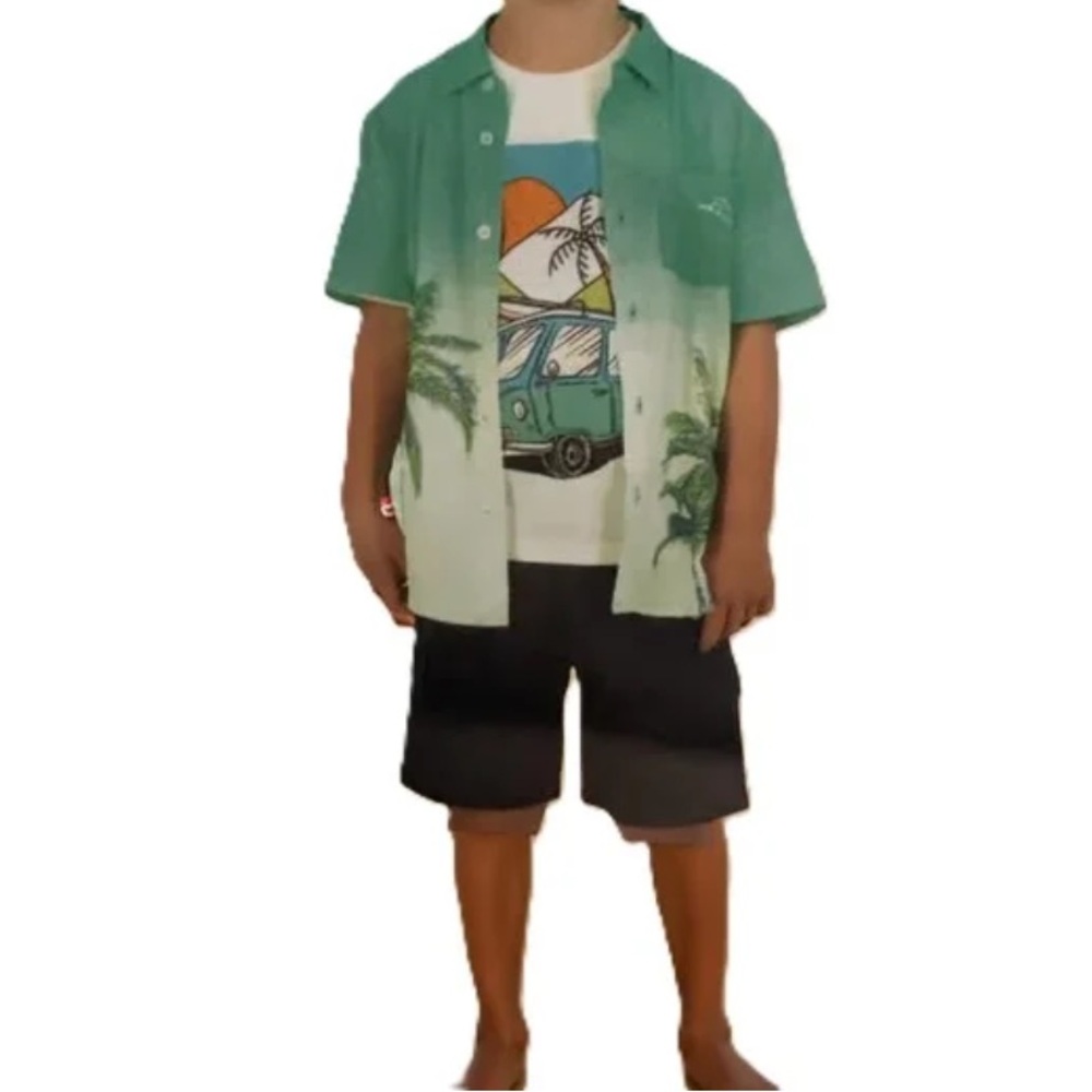 Tommy Bahama 3 piece Teal Palm Graphic Shirts and short set
